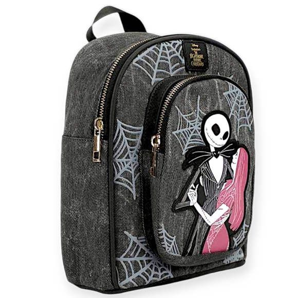 The Nightmare Before Christmas Jack & Sally Mini Black & Gray Backpack Bag - Picture 4 of 12